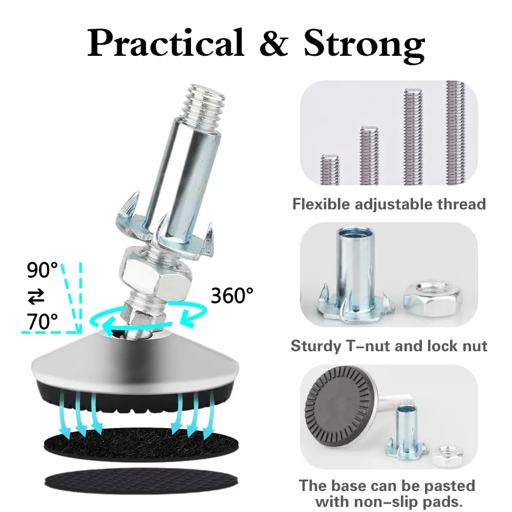 Tahikem M10 Swivel Adjustable Leveling Feet | Furniture Leveling Support 4 Pack - view 7
