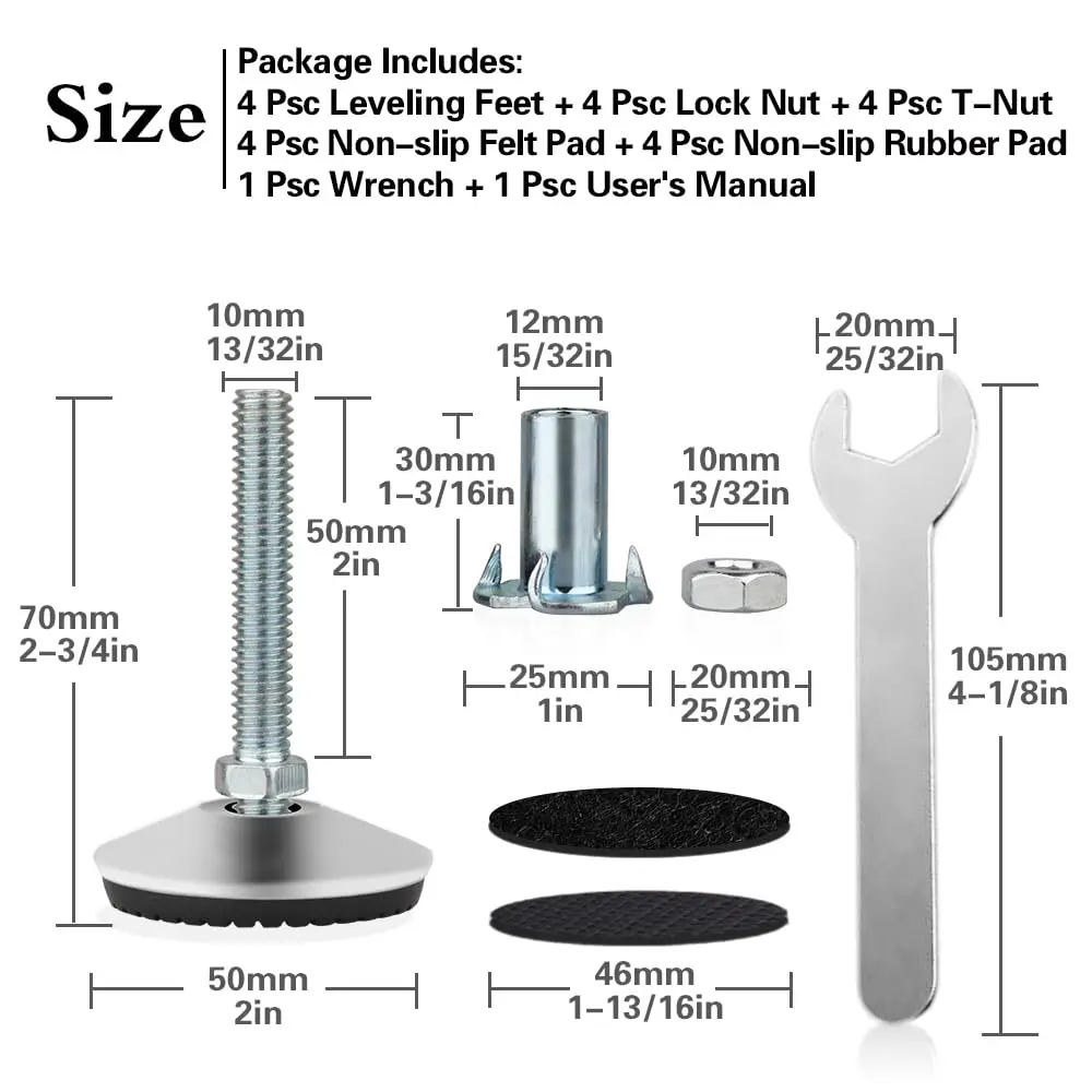 Tahikem M10 Swivel Adjustable Leveling Feet | Furniture Leveling Support 4 Pack - view 2