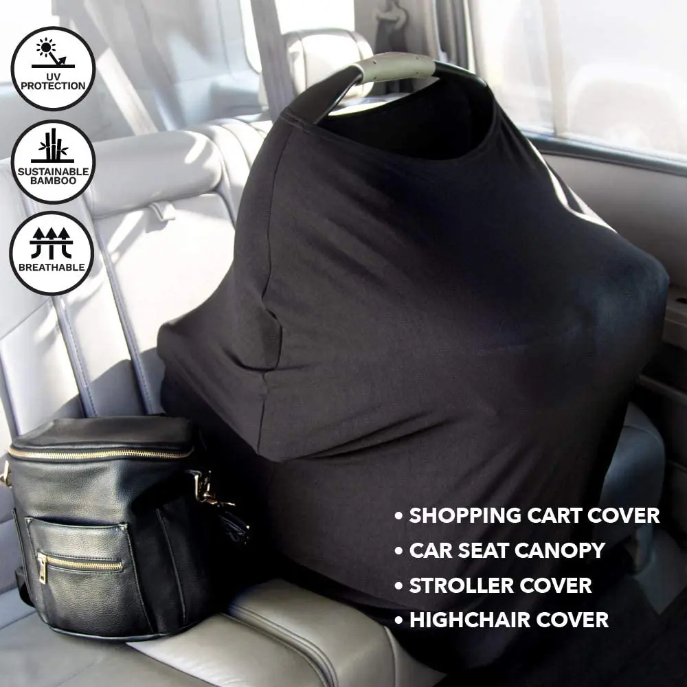 Mothera Baby Car Seat Cover Multi-use Nursing Covers for Breastfeeding Baby Must Haves for First Time Mom Infant Stroller Cover for Baby Boy or Girl, Black | 1 Count - view 5