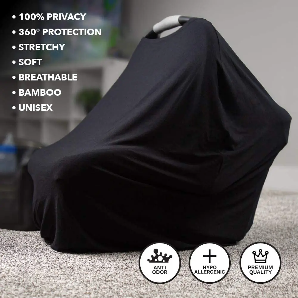 Mothera Baby Car Seat Cover Multi-use Nursing Covers for Breastfeeding Baby Must Haves for First Time Mom Infant Stroller Cover for Baby Boy or Girl, Black | 1 Count - view 2