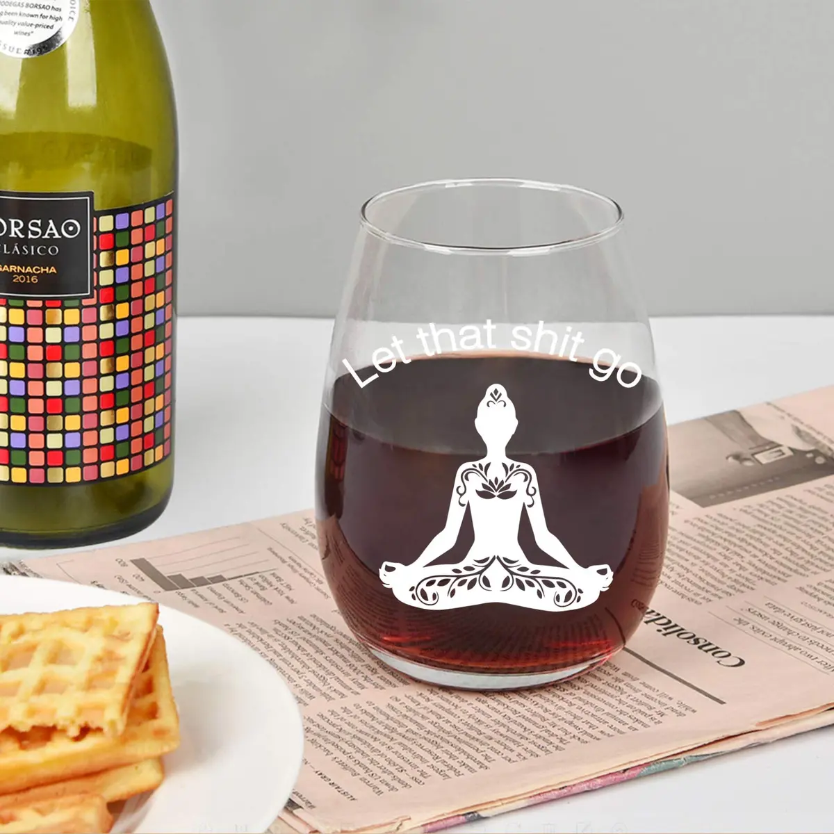 Futtumy Let That Sht Go Stemless Wine Glass 17 Oz | Funny Yoga Gift for Women Her Wife Mom Sister - view 5