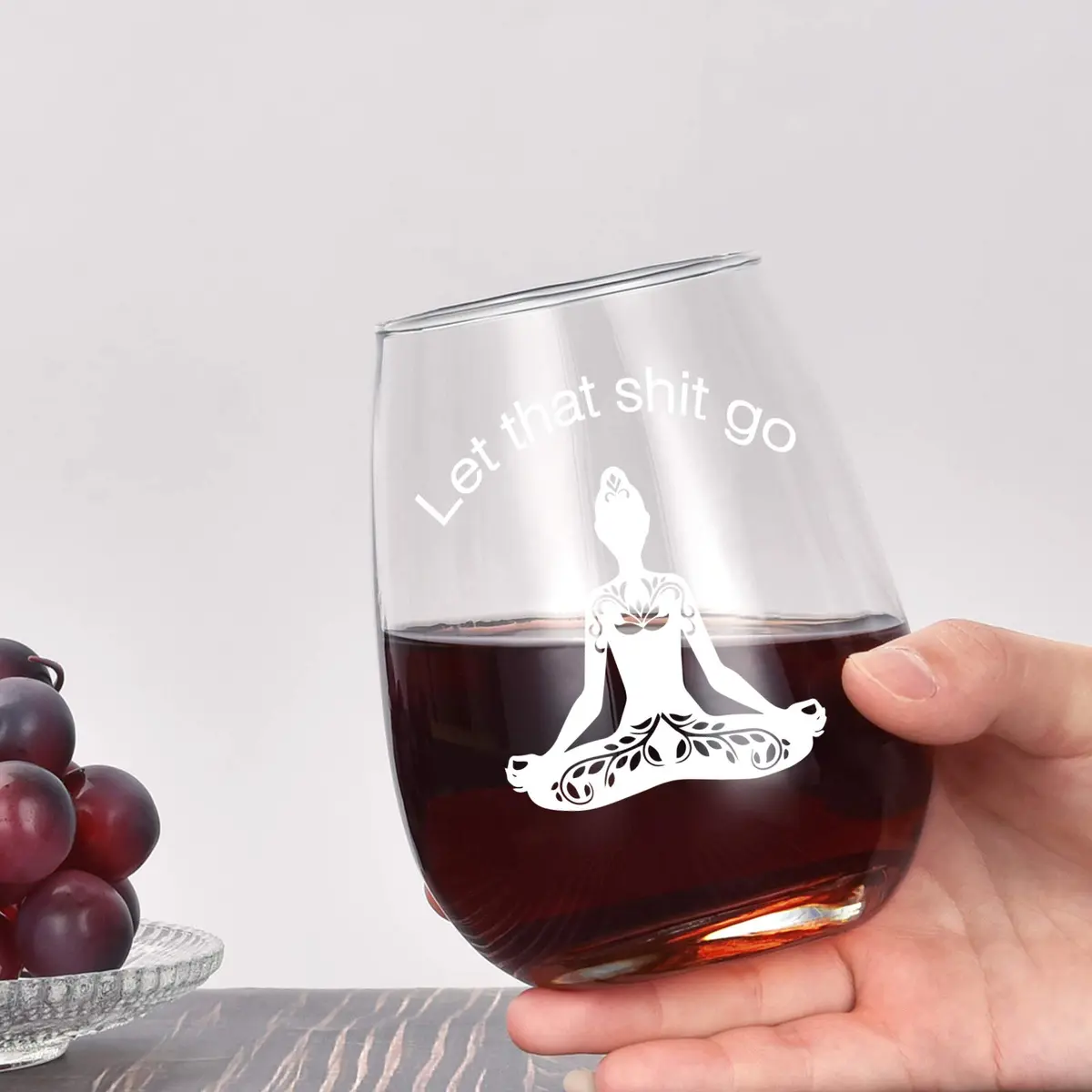 Futtumy Let That Sht Go Stemless Wine Glass 17 Oz | Funny Yoga Gift for Women Her Wife Mom Sister - view 3