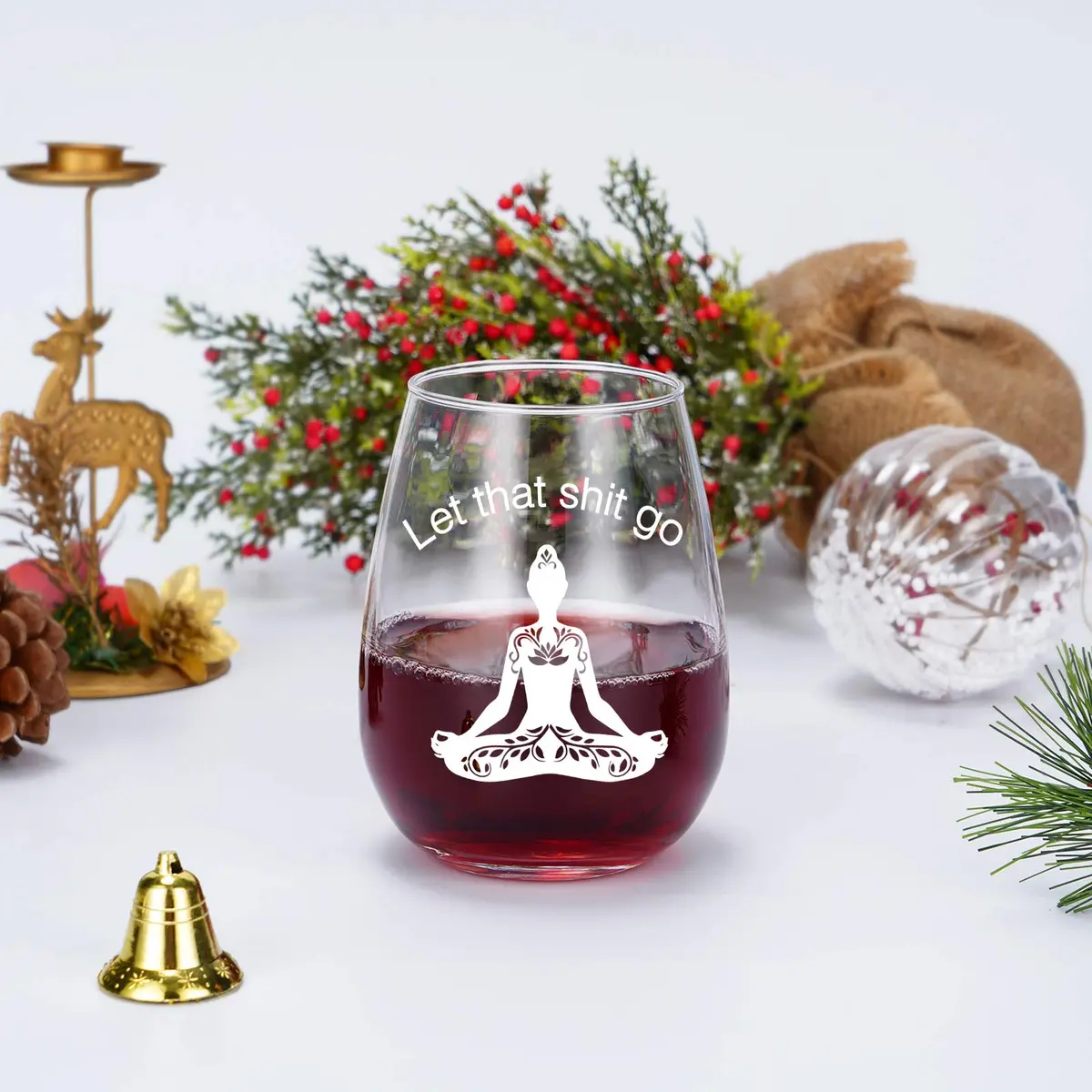 Futtumy Let That Sht Go Stemless Wine Glass 17 Oz | Funny Yoga Gift for Women Her Wife Mom Sister - view 4