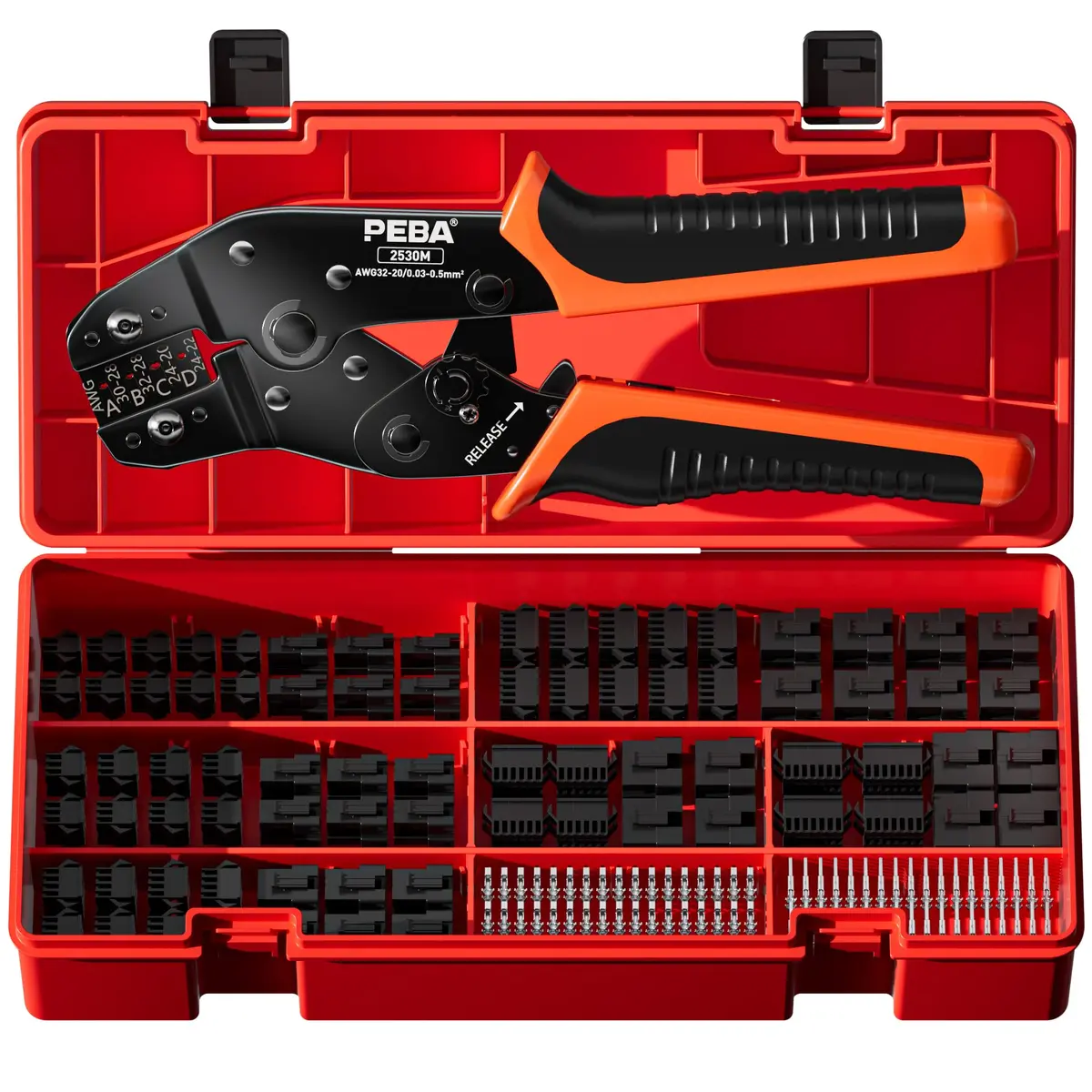 PEBA Ratchet Crimping Tool and JST Connector Kit for AWG 32-20 Wires | 14 Types of 2.5mm JST-SM Connectors & Crimp Pins - main product image
