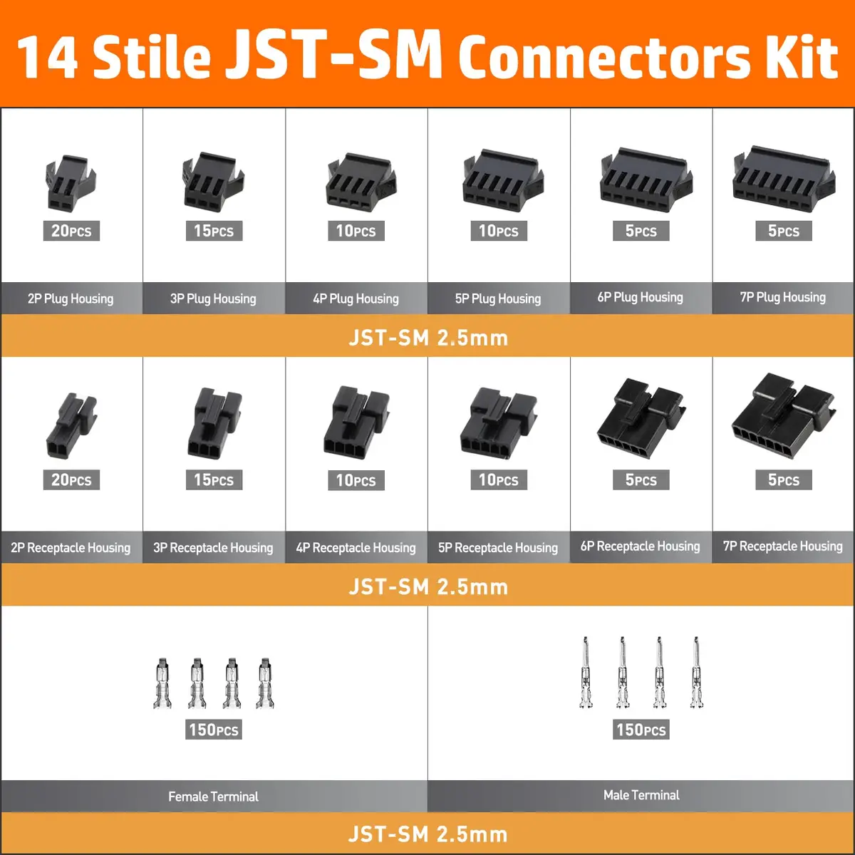 PEBA Ratchet Crimping Tool and JST Connector Kit for AWG 32-20 Wires | 14 Types of 2.5mm JST-SM Connectors & Crimp Pins - view 5