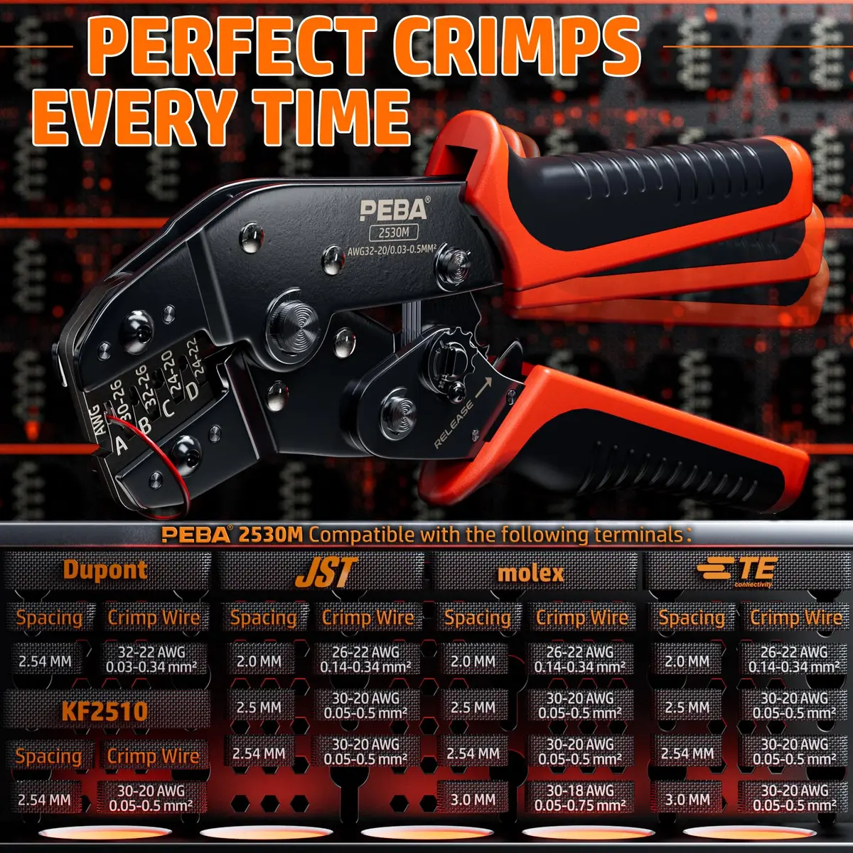 PEBA Ratchet Crimping Tool and JST Connector Kit for AWG 32-20 Wires | 14 Types of 2.5mm JST-SM Connectors & Crimp Pins - view 7