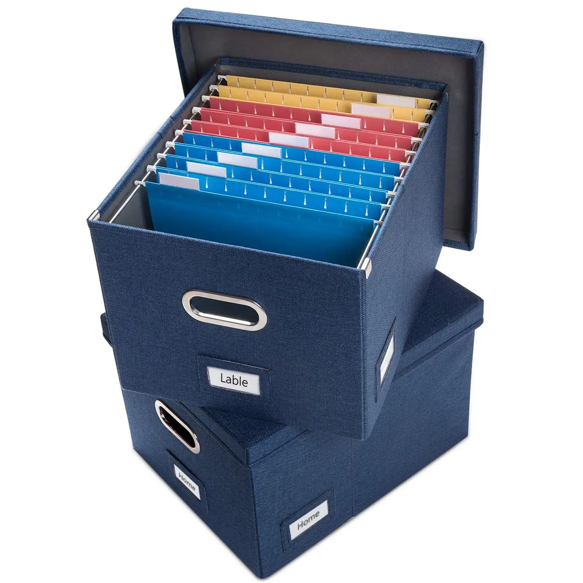 PRANDOM Decorative Linen File Organizer Box Set with Lids, 28.5cm (11.2 inch) Height | Collapsible Storage for Letter/Legal Files - main product image