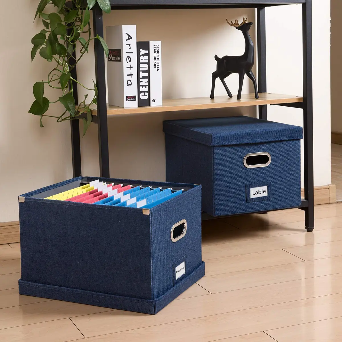 PRANDOM Decorative Linen File Organizer Box Set with Lids, 28.5cm (11.2 inch) Height | Collapsible Storage for Letter/Legal Files - view 3