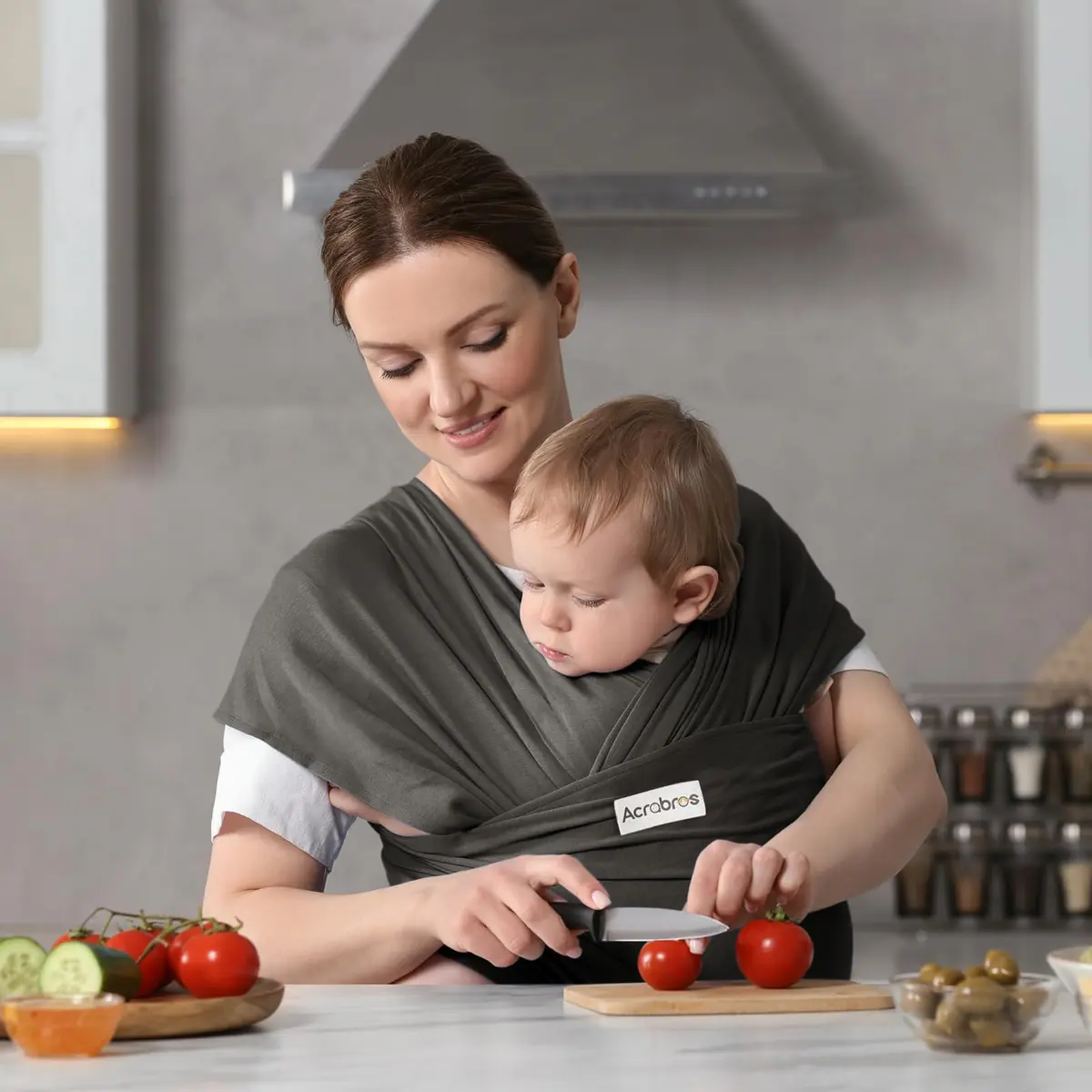 ACRABROS Baby Wrap Carrier for Newborns to Toddlers (8-35 lbs) | Breathable, Hands-Free, Dark Grey - view 4