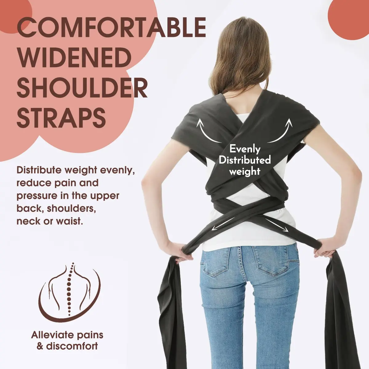 ACRABROS Baby Wrap Carrier for Newborns to Toddlers (8-35 lbs) | Breathable, Hands-Free, Dark Grey - view 3