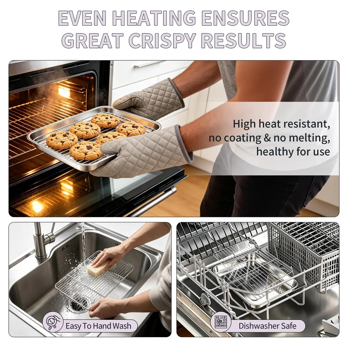 TeamFar Stainless Steel Toaster Oven Pan with Rack Set, 10.5"x 8"x 1" | Durable & Healthy Bakeware for Indian Kitchens - view 5