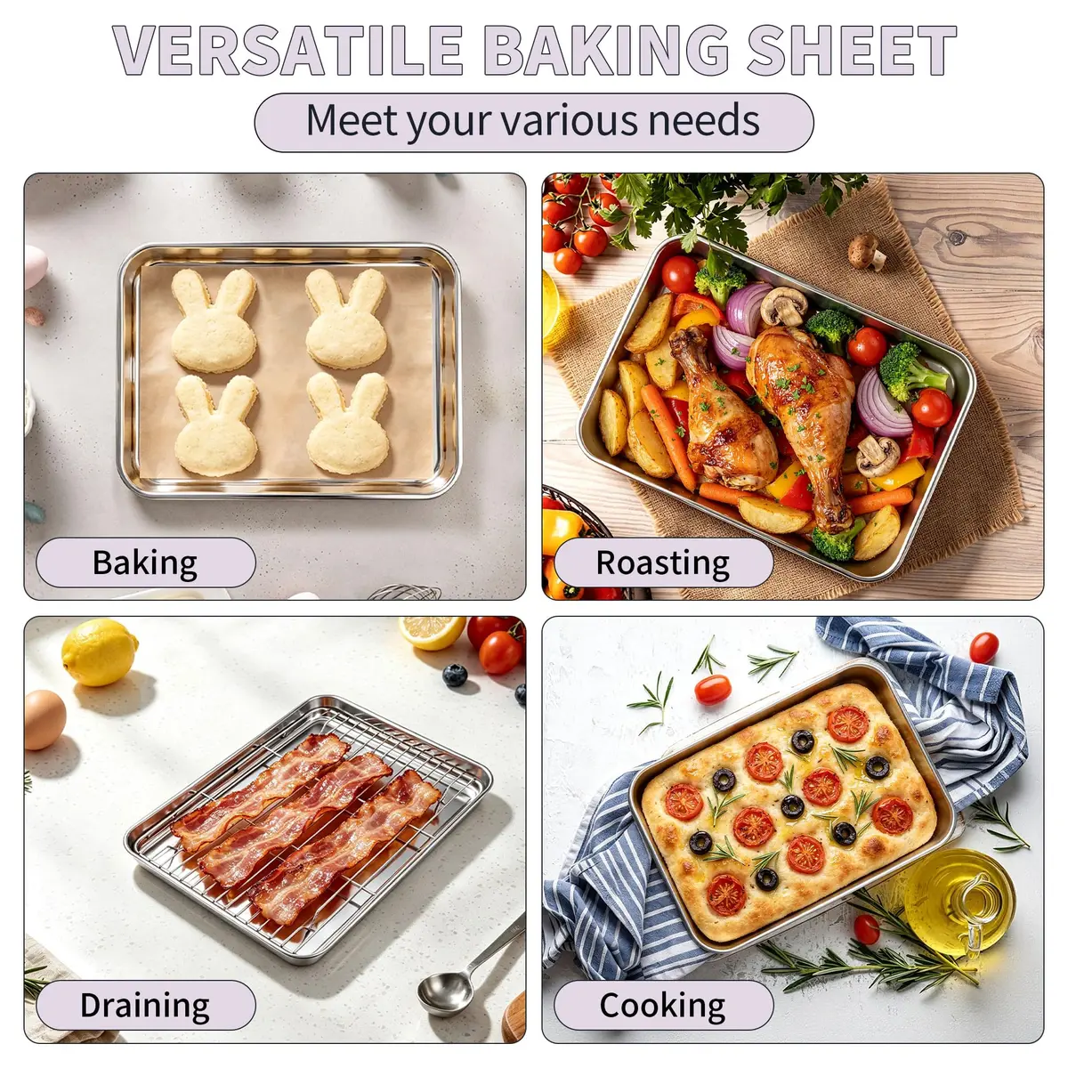 TeamFar Stainless Steel Toaster Oven Pan with Rack Set, 10.5"x 8"x 1" | Durable & Healthy Bakeware for Indian Kitchens - view 6