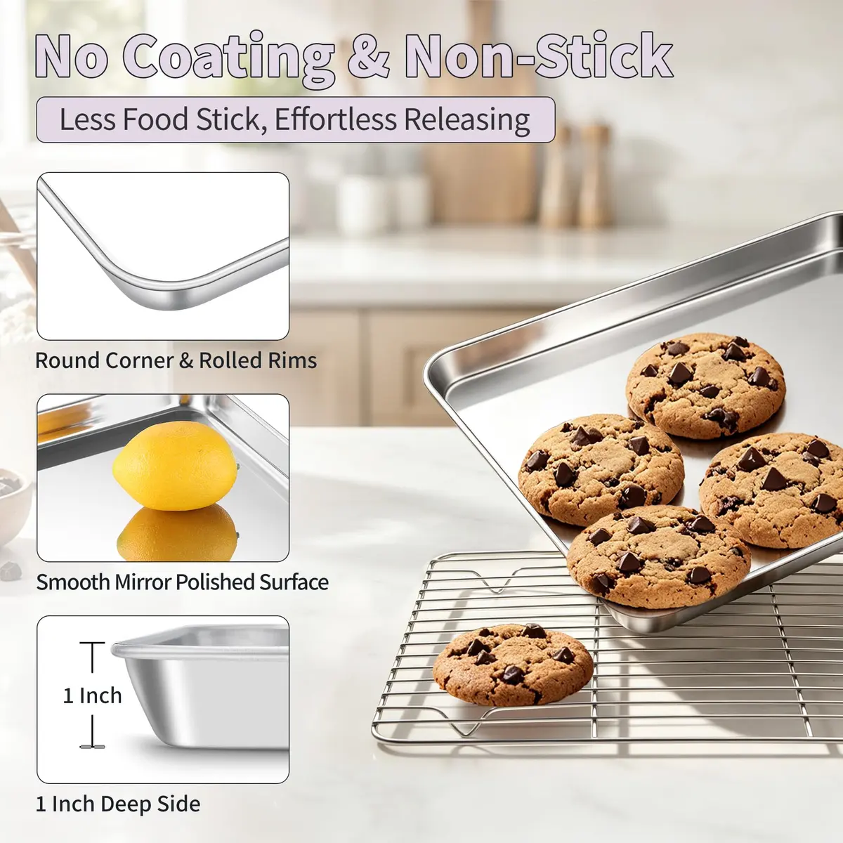 TeamFar Stainless Steel Toaster Oven Pan with Rack Set, 10.5"x 8"x 1" | Durable & Healthy Bakeware for Indian Kitchens - view 3