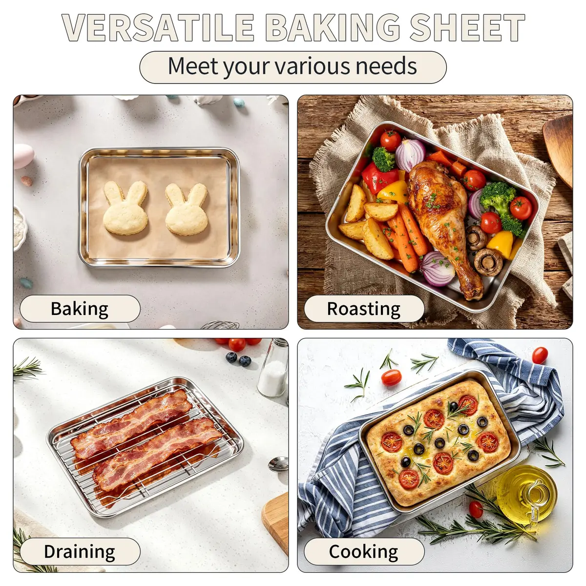 TeamFar Stainless Steel Toaster Oven Pan with Rack Set, 9"x7"x1" | Healthy, Heavy Duty & Dishwasher Safe - view 6