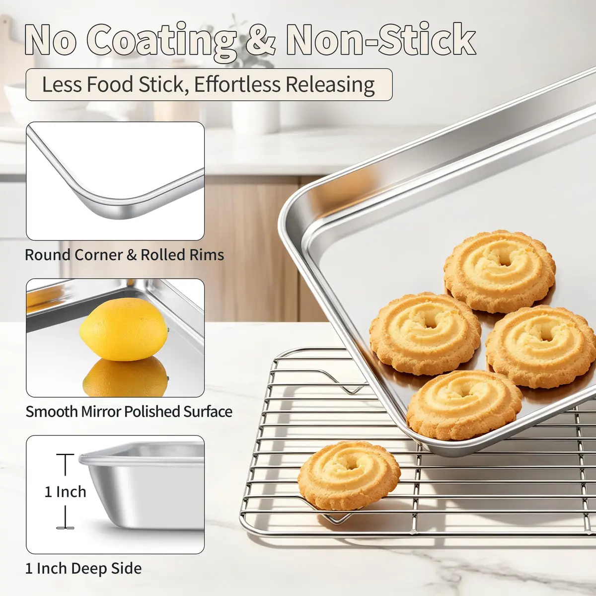 TeamFar Stainless Steel Toaster Oven Pan with Rack Set, 9"x7"x1" | Healthy, Heavy Duty & Dishwasher Safe - view 3