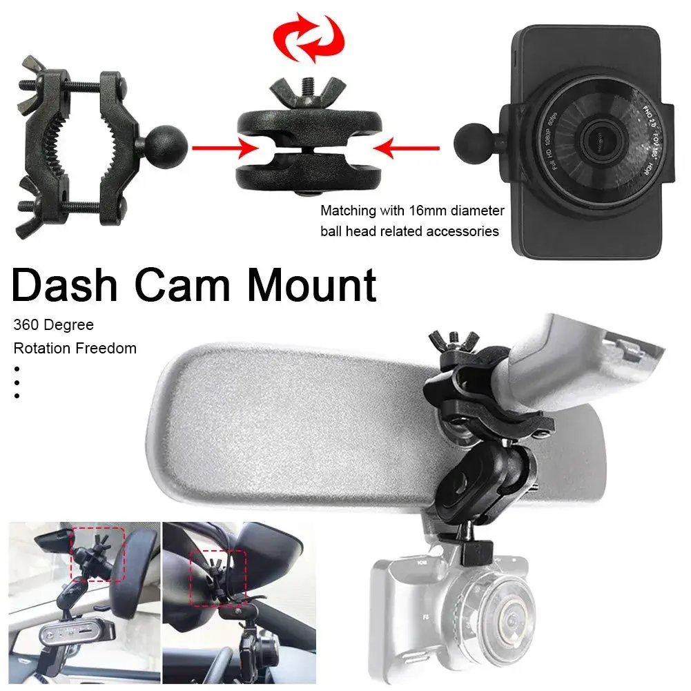CALIDAKA Universal Dash Cam Mount Holder with 360° Ball Head & Handlebar Clamp | Fits Most Dash Cams & Action Cameras - view 6