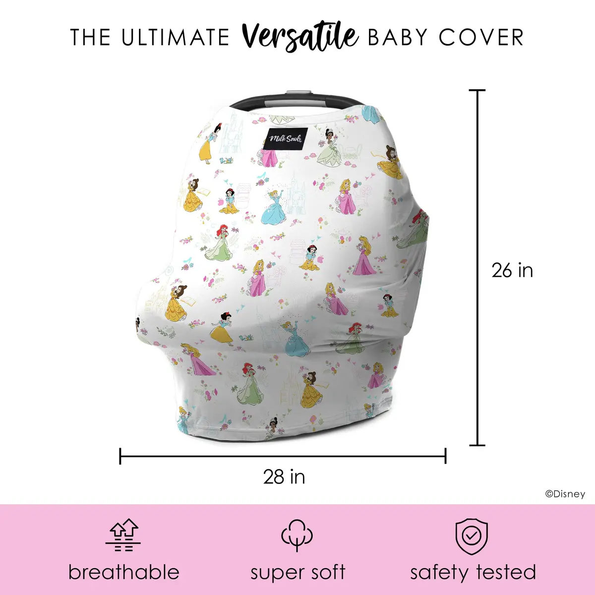 Milk Snob Original Disney Princess 5-in-1 Cover | Rayon Blend Fabric, Breathable, Multi-Use for Car Seat, Nursing, Shopping Cart, High Chair, Stroller - view 7