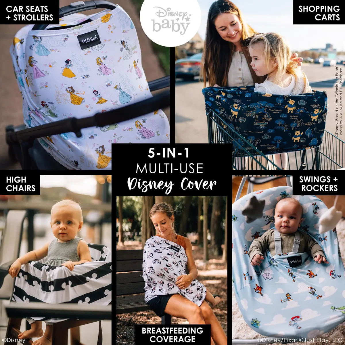 Milk Snob Original Disney Princess 5-in-1 Cover | Rayon Blend Fabric, Breathable, Multi-Use for Car Seat, Nursing, Shopping Cart, High Chair, Stroller - view 2