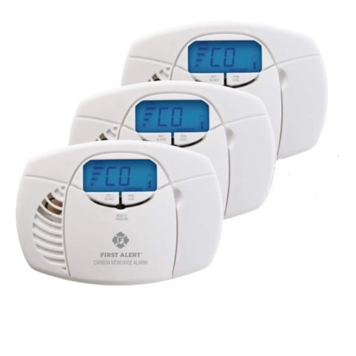 First Alert Battery Carbon Monoxide Alarm with Digital Display | 3 Pack, Easy-to-Read CO Levels, 85dB Siren, Battery Operated, White - main product image
