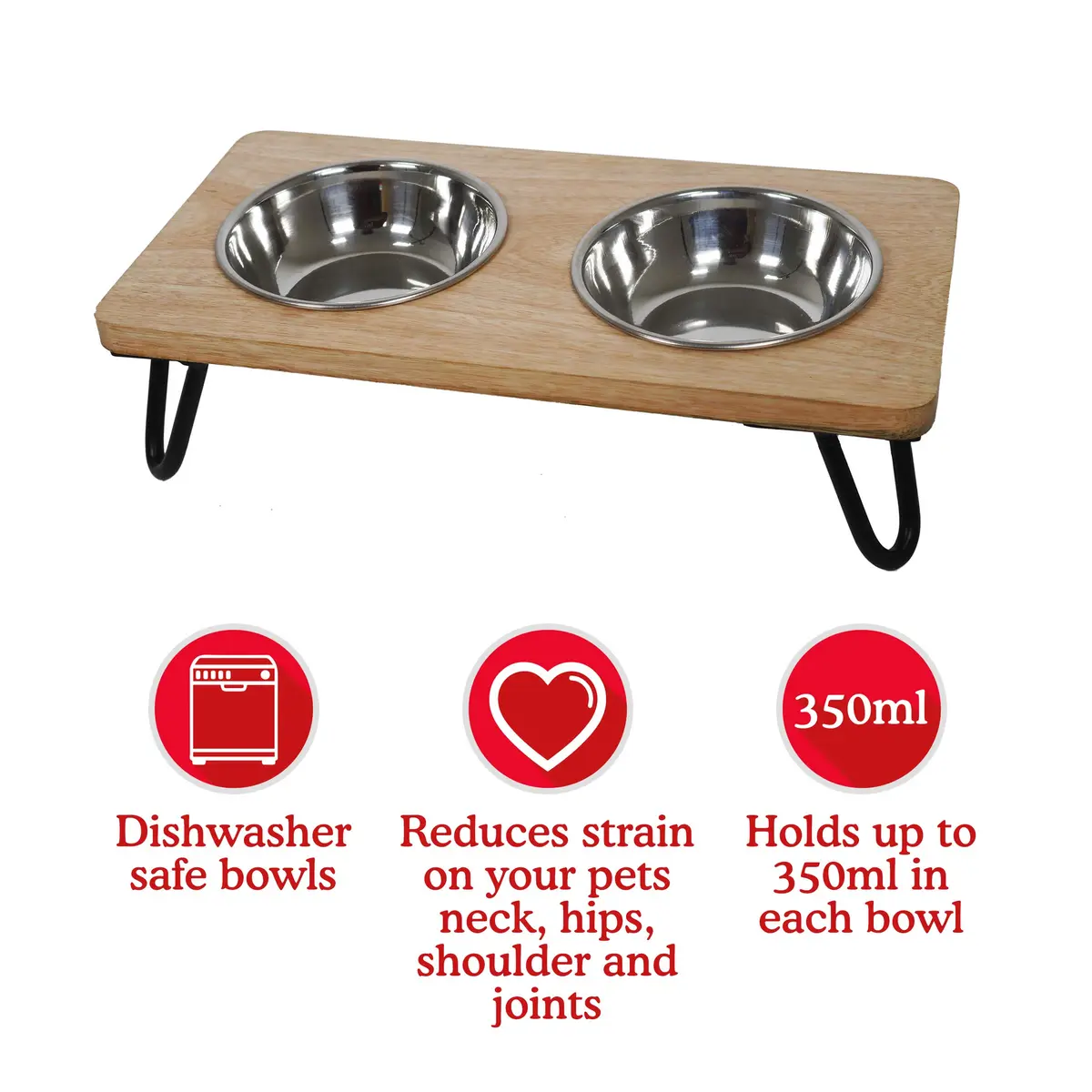 Rosewood Raised Wood Dog Bowl for Medium Dogs & Cats | Nordic Style Elevated Stand, Stainless Steel Bowls (Medium) - view 5