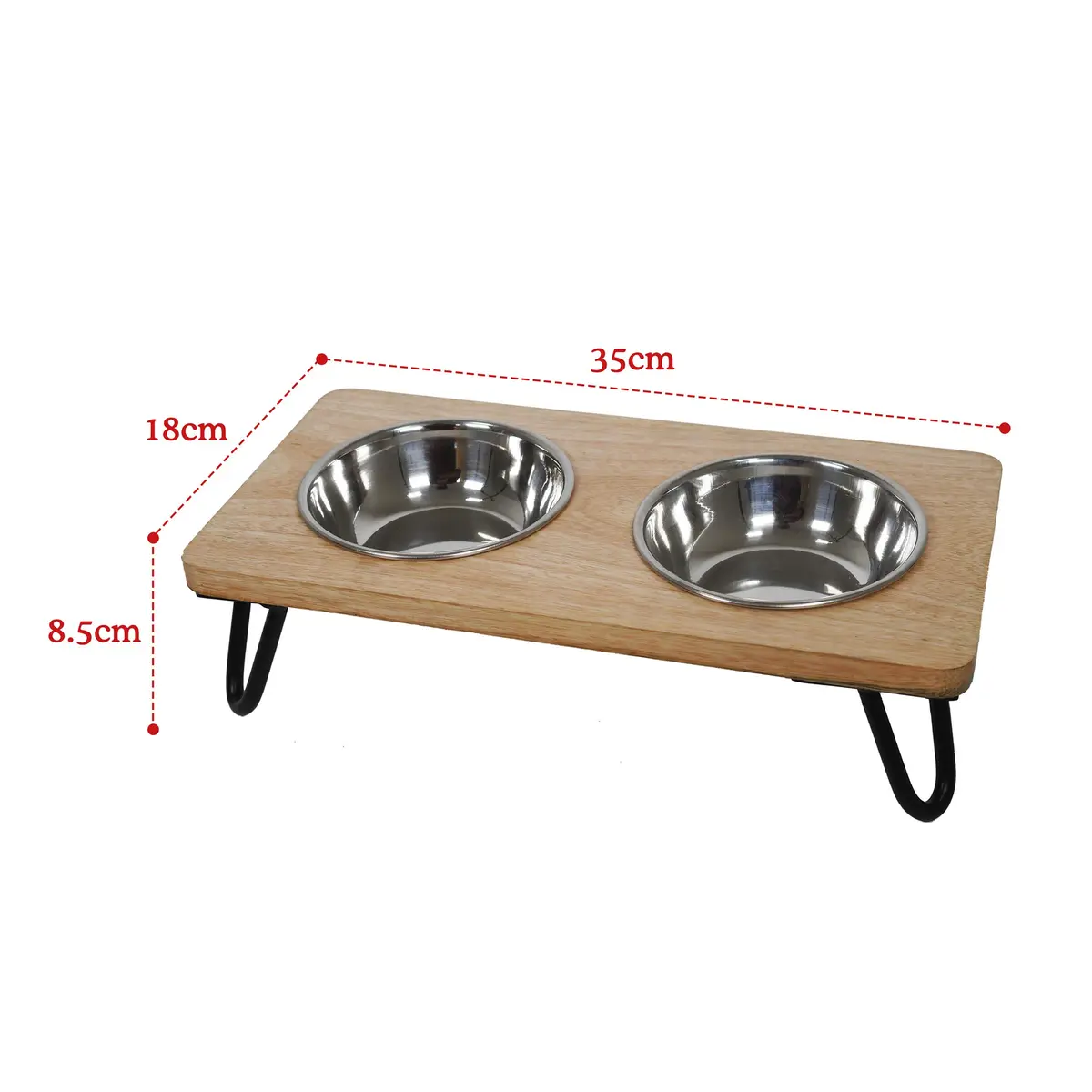Rosewood Raised Wood Dog Bowl for Medium Dogs & Cats | Nordic Style Elevated Stand, Stainless Steel Bowls (Medium) - view 7