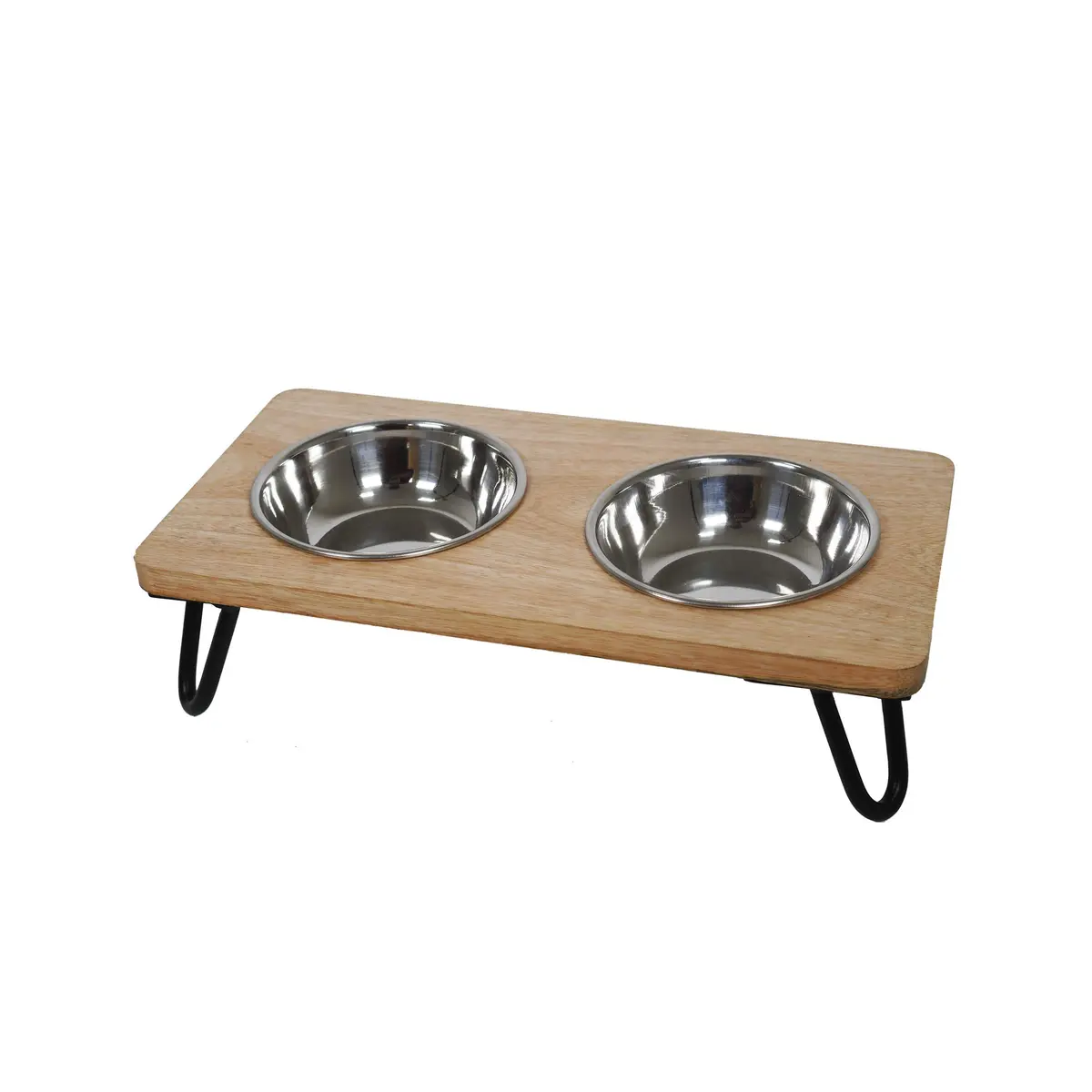 Rosewood Raised Wood Dog Bowl for Medium Dogs & Cats | Nordic Style Elevated Stand, Stainless Steel Bowls (Medium) - view 2