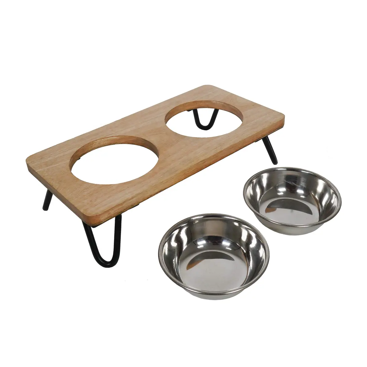 Rosewood Raised Wood Dog Bowl for Medium Dogs & Cats | Nordic Style Elevated Stand, Stainless Steel Bowls (Medium) - view 3
