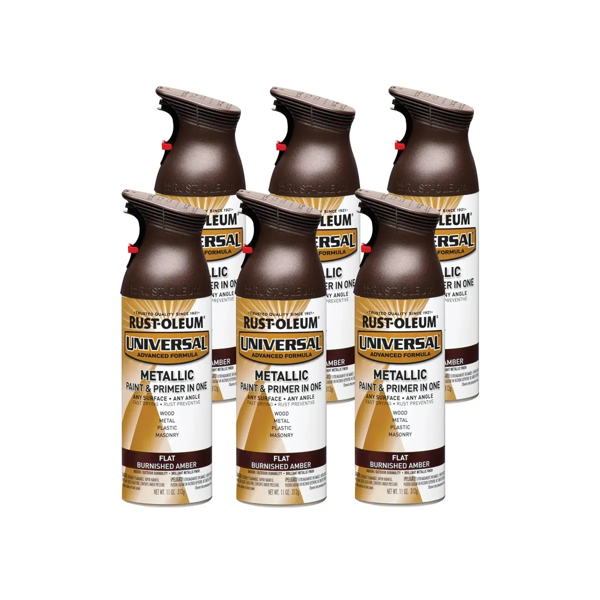 Rust-Oleum Universal Flat Burnished Amber Metallic All Surface Spray Paint, 11 oz (6 Pack) - main product image