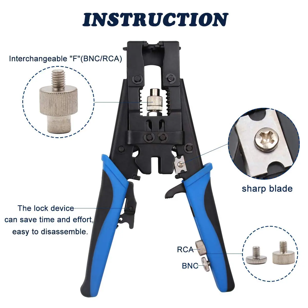 Delgada Coax Compression Tool, BNC Coaxial Cable Crimper Kit | Adjustable, Heavy Duty, Suitable for RG6 RG59 - view 2