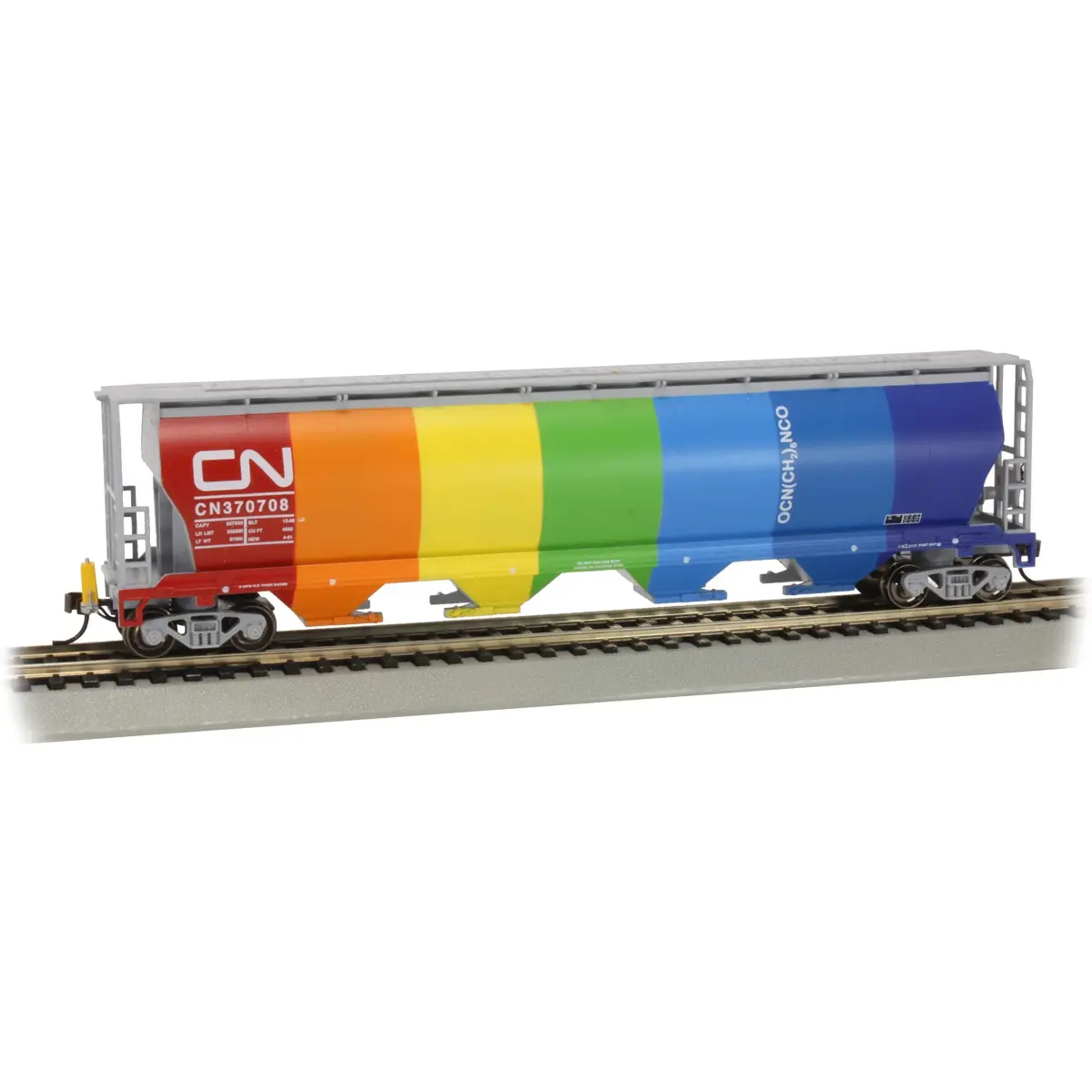 Bachmann Trains Canadian 4-Bay Cylindrical Grain Hopper with FRED Device CN Demonstrator HO Scale 1:87 (20.8 cm / 8.2 in) - main product image
