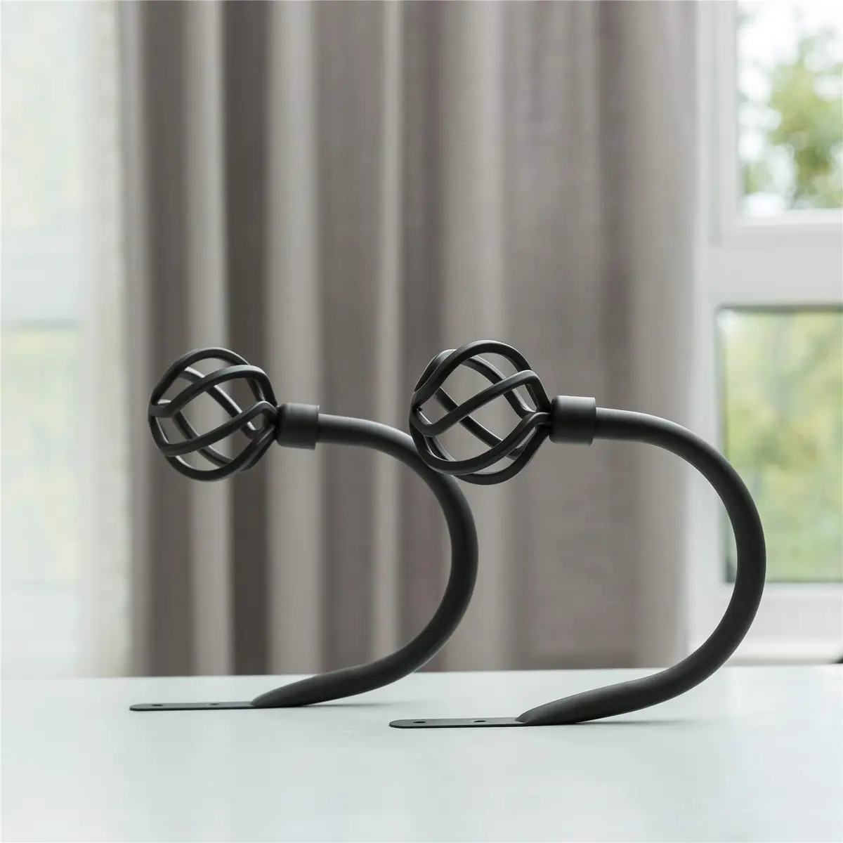 HIKMLK Geometric Industrial Curtain Holdbacks 2pcs | Heavy Duty Cast Iron Wall Hooks (Matt Black) - view 5