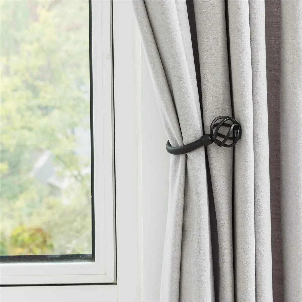 HIKMLK Geometric Industrial Curtain Holdbacks 2pcs | Heavy Duty Cast Iron Wall Hooks (Matt Black) - view 6