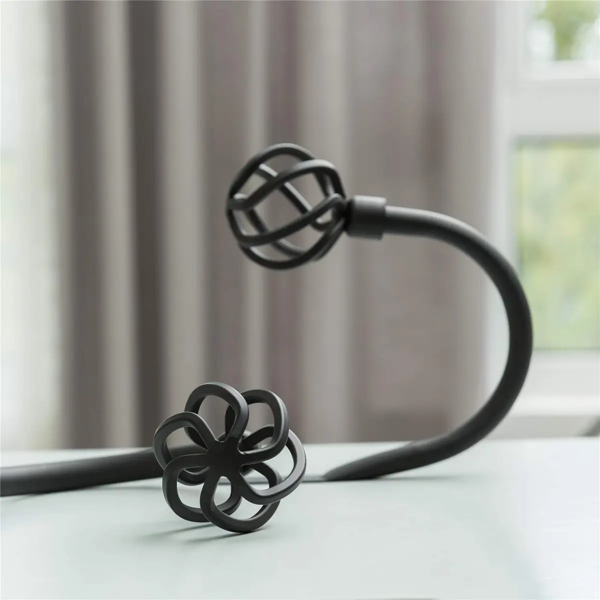 HIKMLK Geometric Industrial Curtain Holdbacks 2pcs | Heavy Duty Cast Iron Wall Hooks (Matt Black) - view 4