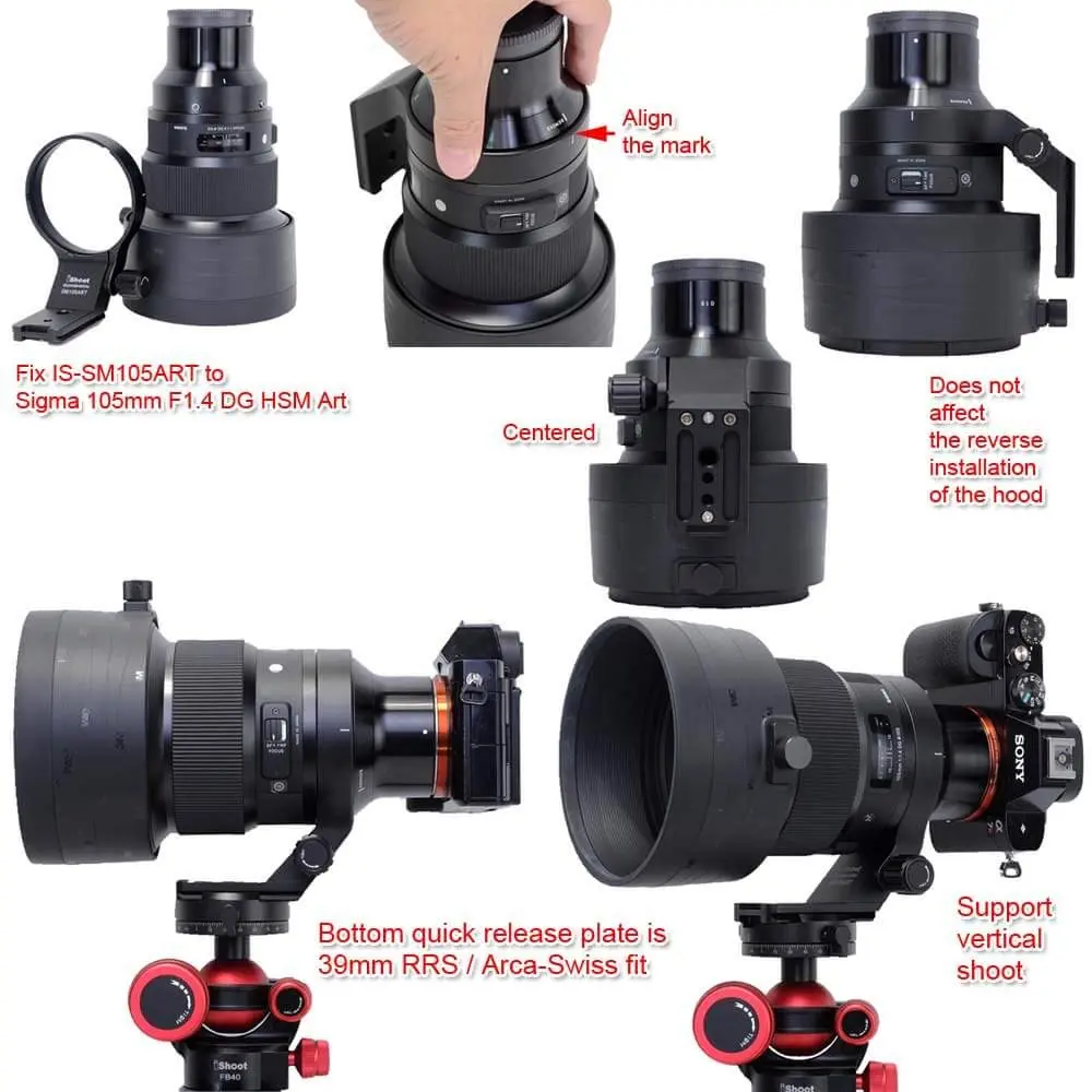 iShoot 82mm Metal Tripod Mount Ring Lens Collar for Sigma 105mm F1.4 DG HSM & 100-400mm DG DN OS | Arca-Swiss Fit - view 5