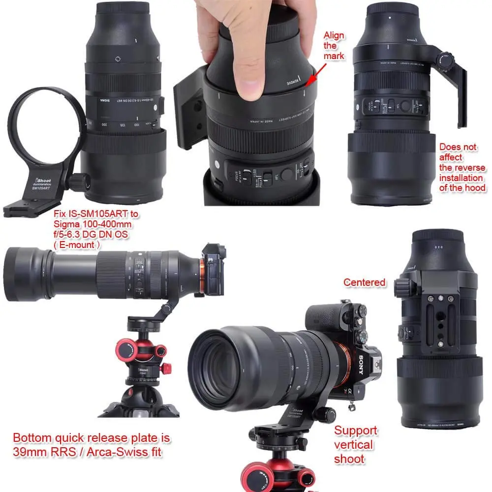 iShoot 82mm Metal Tripod Mount Ring Lens Collar for Sigma 105mm F1.4 DG HSM & 100-400mm DG DN OS | Arca-Swiss Fit - view 6