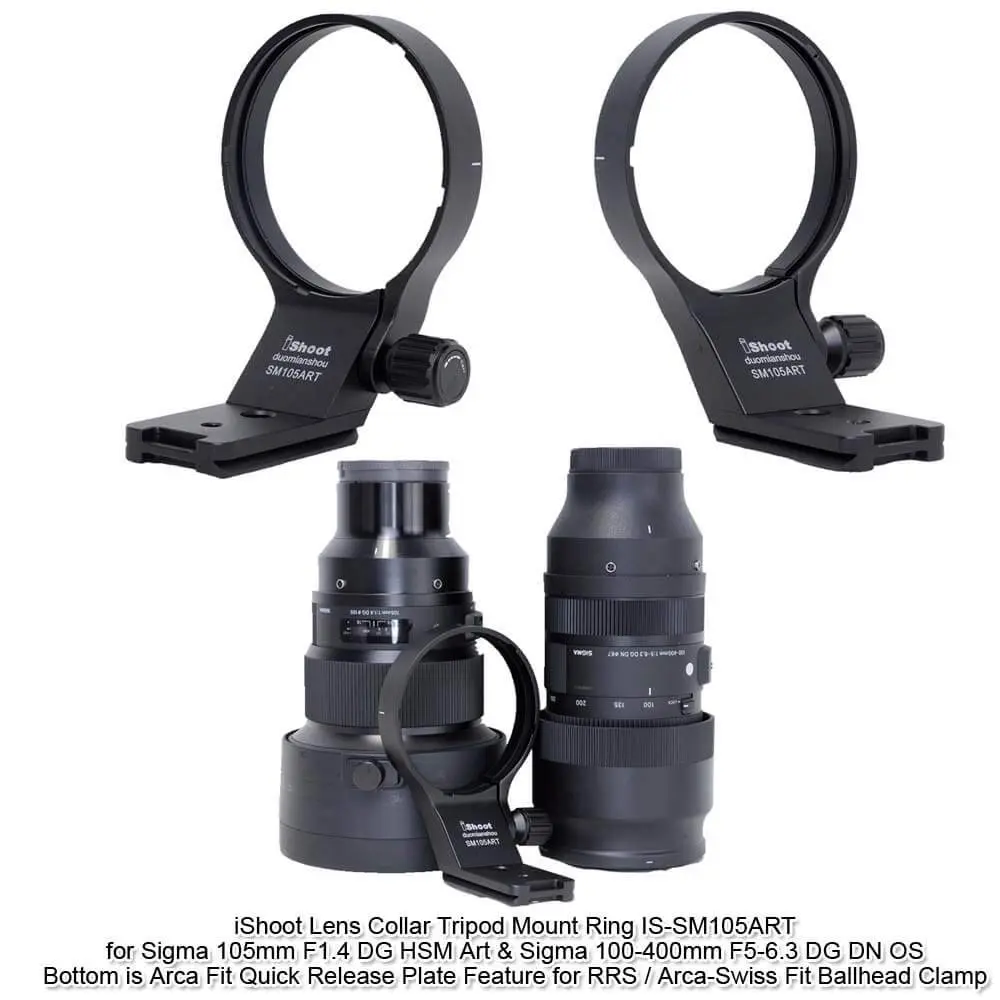 iShoot 82mm Metal Tripod Mount Ring Lens Collar for Sigma 105mm F1.4 DG HSM & 100-400mm DG DN OS | Arca-Swiss Fit - view 2