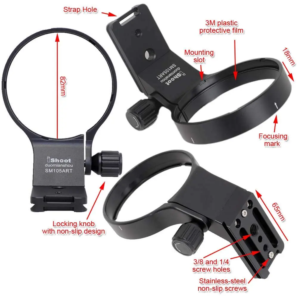 iShoot 82mm Metal Tripod Mount Ring Lens Collar for Sigma 105mm F1.4 DG HSM & 100-400mm DG DN OS | Arca-Swiss Fit - view 3
