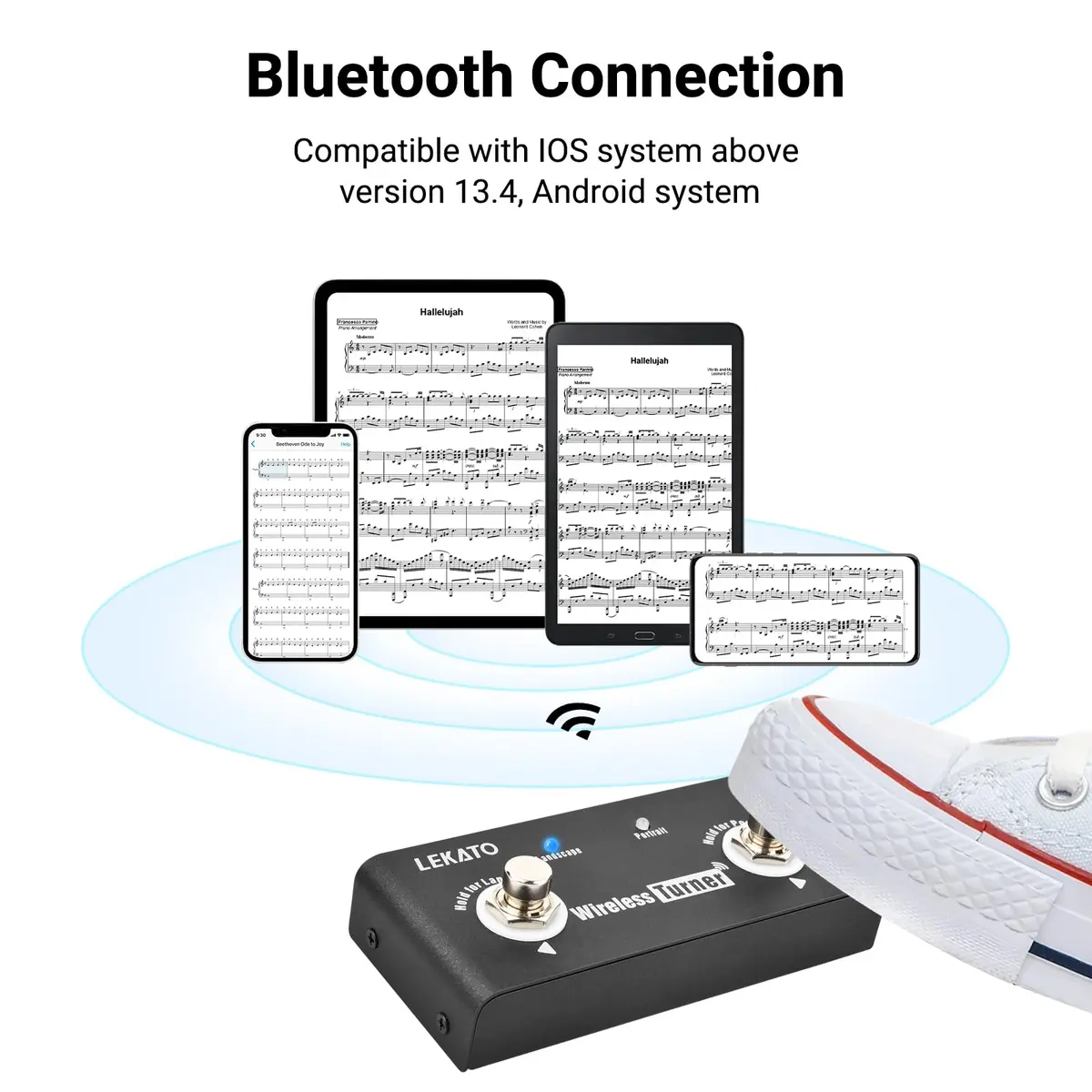 LEKATO Wireless Page Turner Pedal Bluetooth Foot Pedal for Tablets Phone | Support Android & IOS above v13.4 | External Pedal for Loop Control - view 2