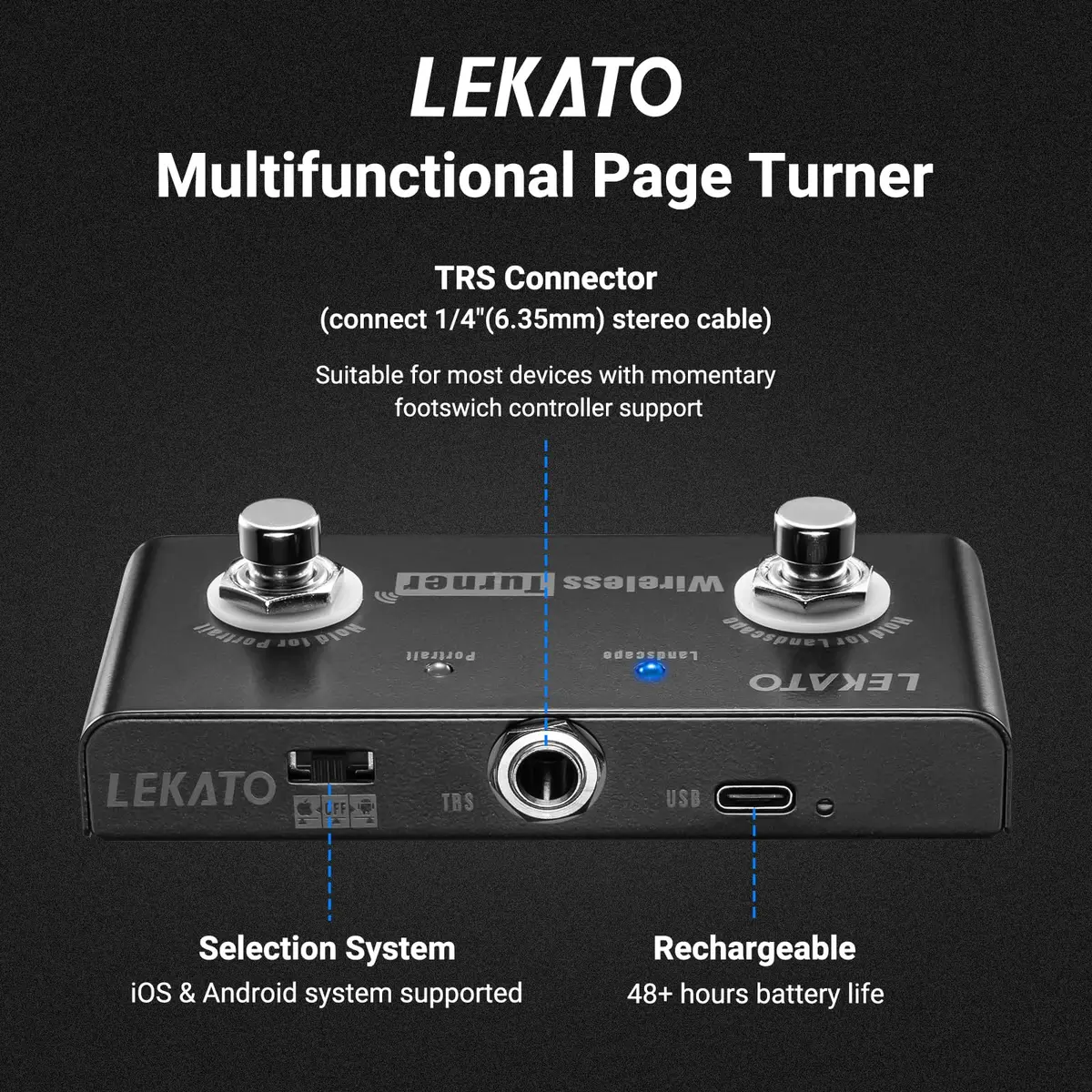 LEKATO Wireless Page Turner Pedal Bluetooth Foot Pedal for Tablets Phone | Support Android & IOS above v13.4 | External Pedal for Loop Control - view 4