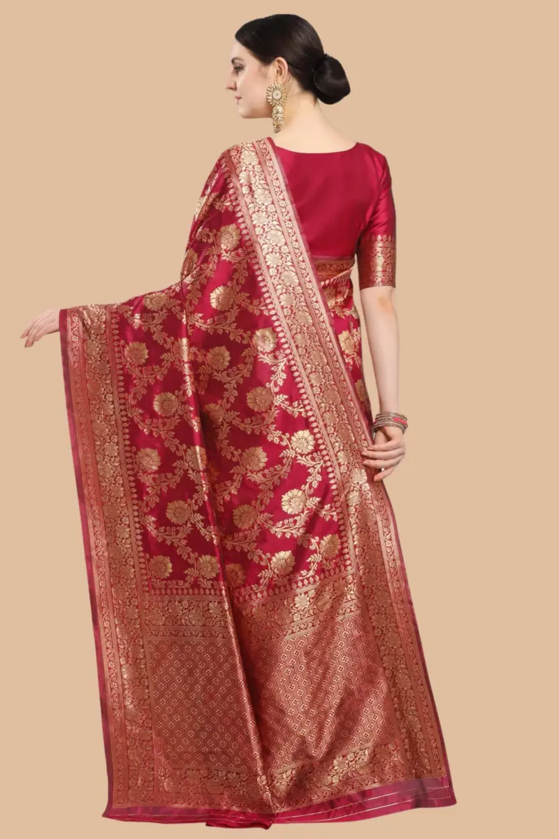 EthnicJunction Women's Banarasi Silk Jacquard Work Saree with Blouse Piece (Cherry Maroon), Maroon, 6 yards | Authentic Indian Weave - view 6
