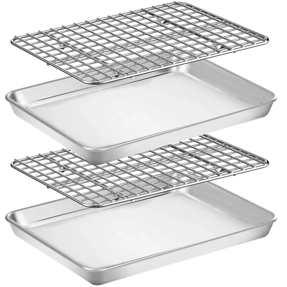 Wildone Stainless Steel Baking Sheet with Rack Set [2 Pans + 2 Racks] 22.86cm x 17.78cm x 2.54cm (9" x 7" x 1") | Heavy Duty Non-Toxic Bakeware - main product image