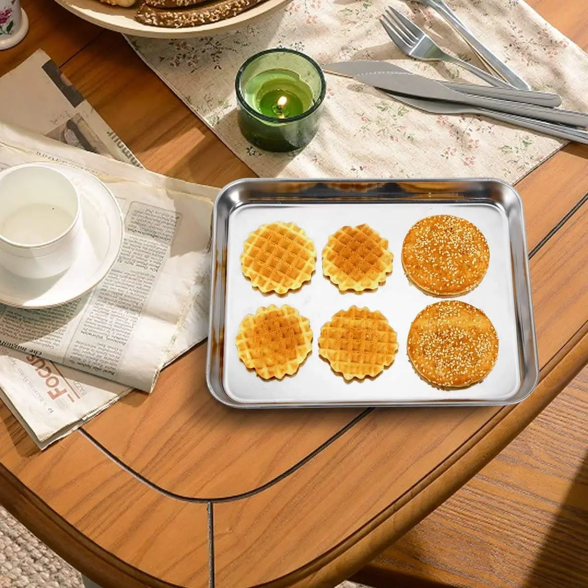 Wildone Stainless Steel Baking Sheet with Rack Set [2 Pans + 2 Racks] 22.86cm x 17.78cm x 2.54cm (9" x 7" x 1") | Heavy Duty Non-Toxic Bakeware - view 6