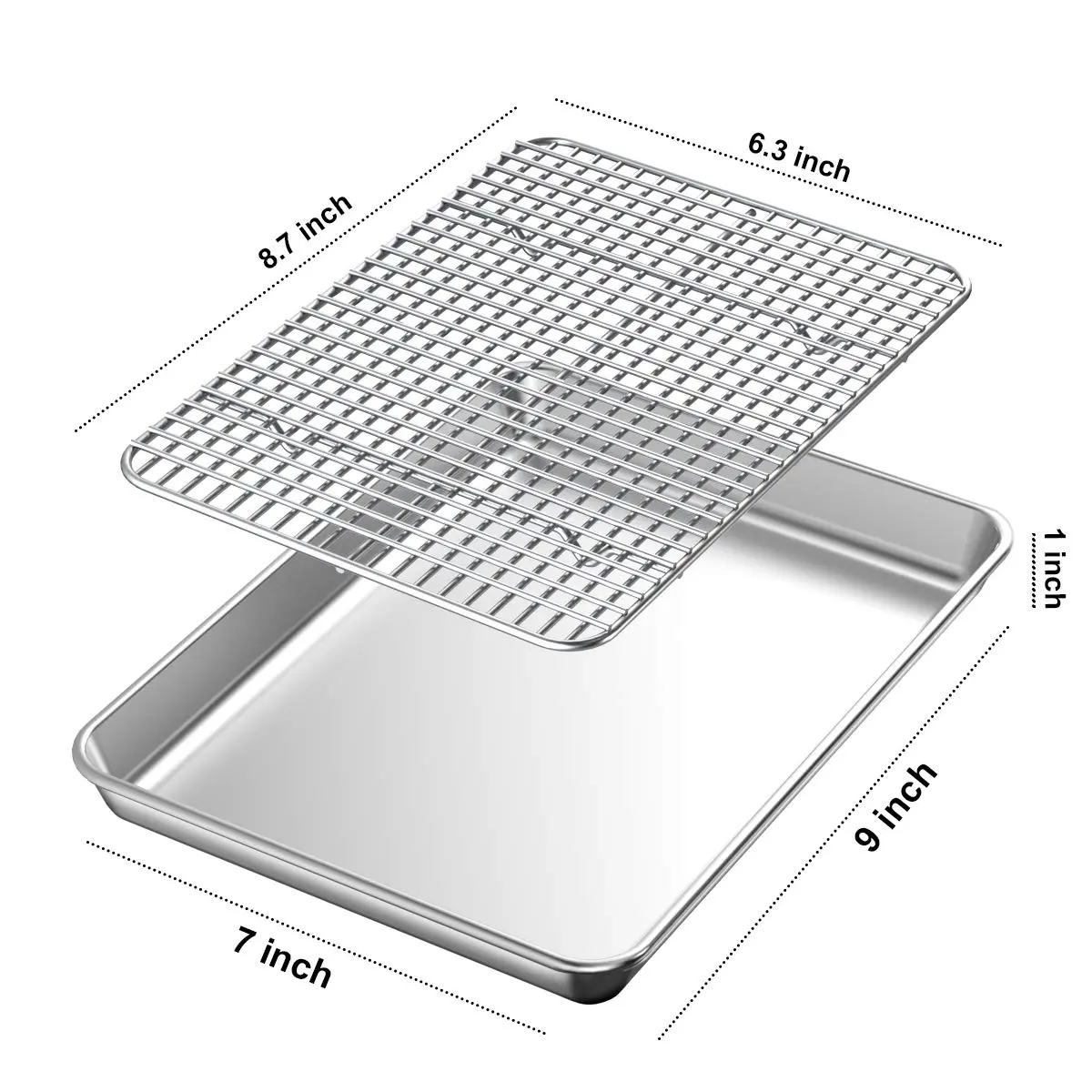 Wildone Stainless Steel Baking Sheet with Rack Set [2 Pans + 2 Racks] 22.86cm x 17.78cm x 2.54cm (9" x 7" x 1") | Heavy Duty Non-Toxic Bakeware - view 2