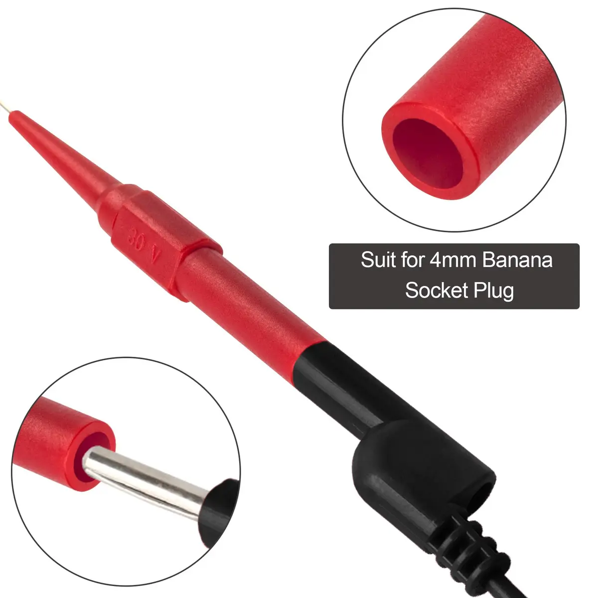OIIKI 4Pcs 0.7mm Test Probe Pins with Banana Socket, 83mm Stainless Steel Back Probes | Insulation Piercing Needle Test Probes - view 5