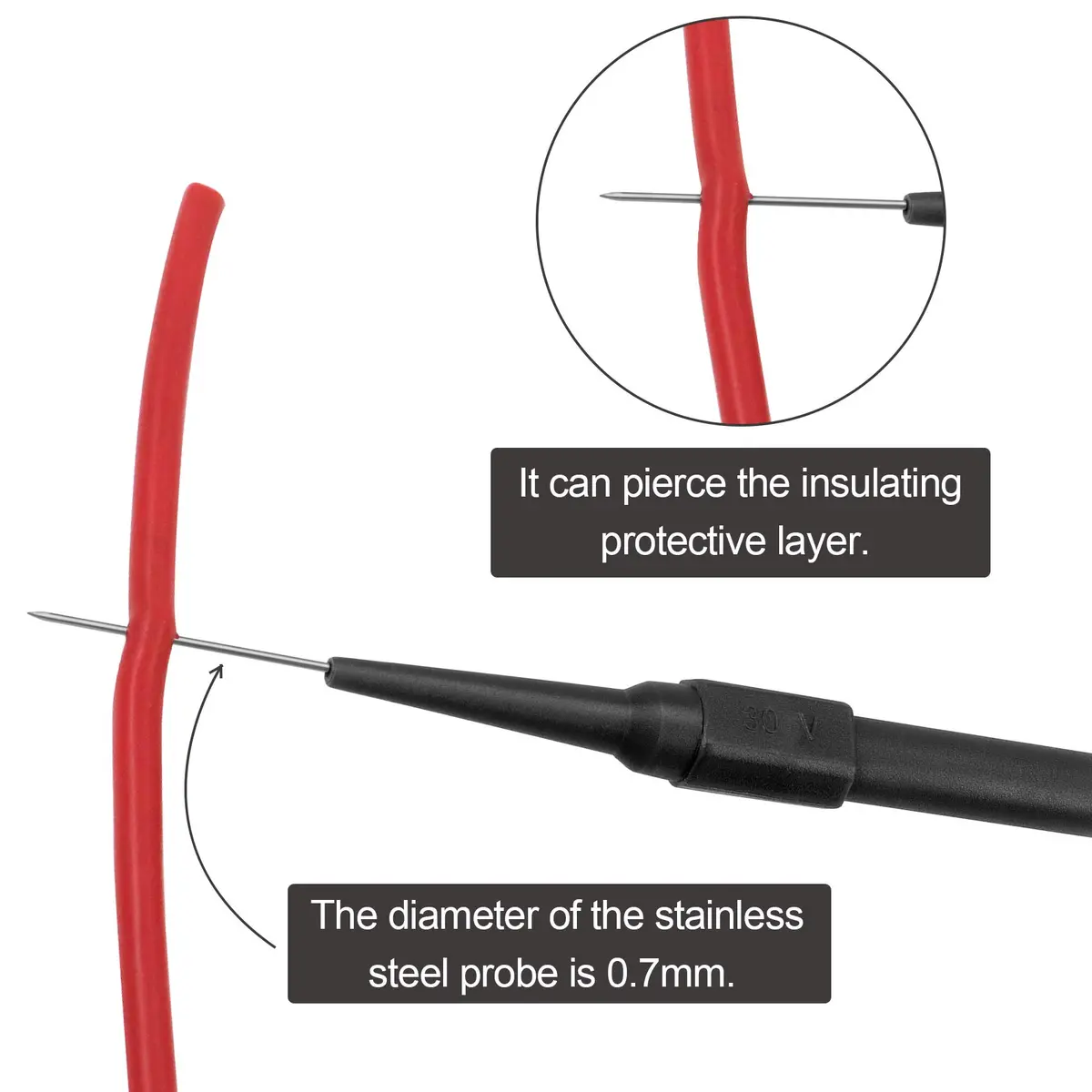 OIIKI 4Pcs 0.7mm Test Probe Pins with Banana Socket, 83mm Stainless Steel Back Probes | Insulation Piercing Needle Test Probes - view 3
