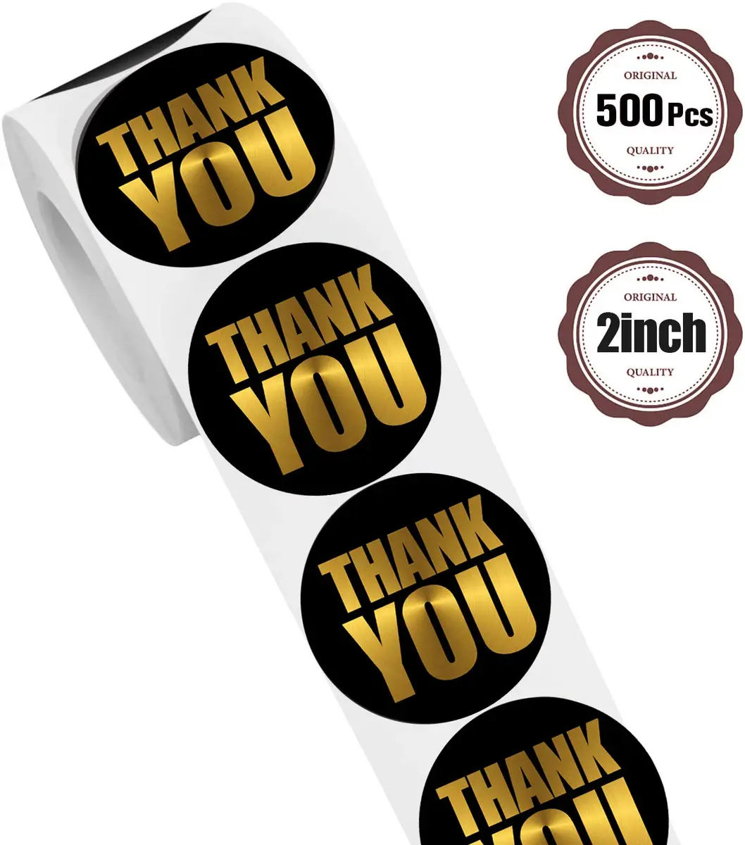 OIXXAF Black Thank You Stickers 2 Inch (50mm) | Gold Foil on Black, 500 Labels Per Roll - view 6