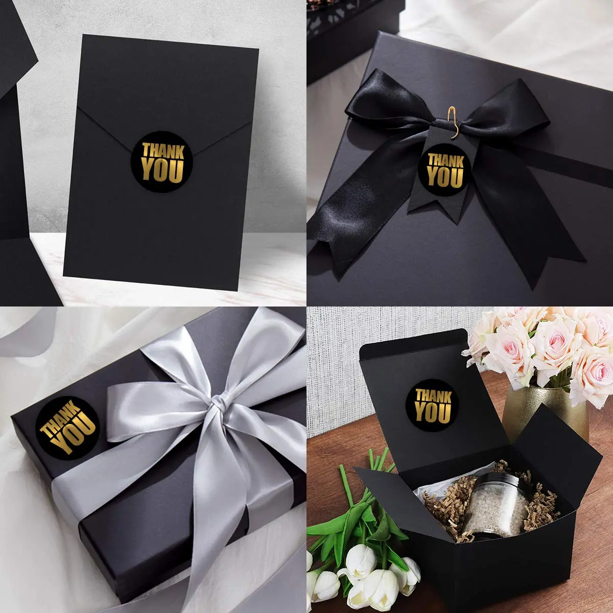 OIXXAF Black Thank You Stickers 2 Inch (50mm) | Gold Foil on Black, 500 Labels Per Roll - view 4