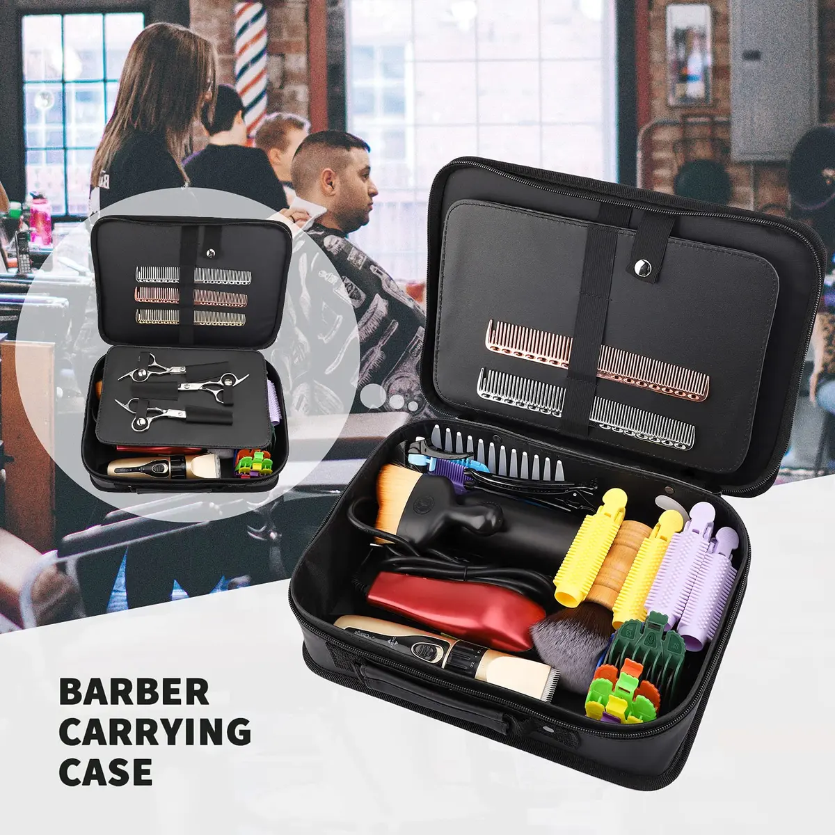 Segbeauty Barber Tool Bag, 30 x 21.5 x 8 cm | PU Leather Travel Makeup & Hair Kit Organizer - view 2