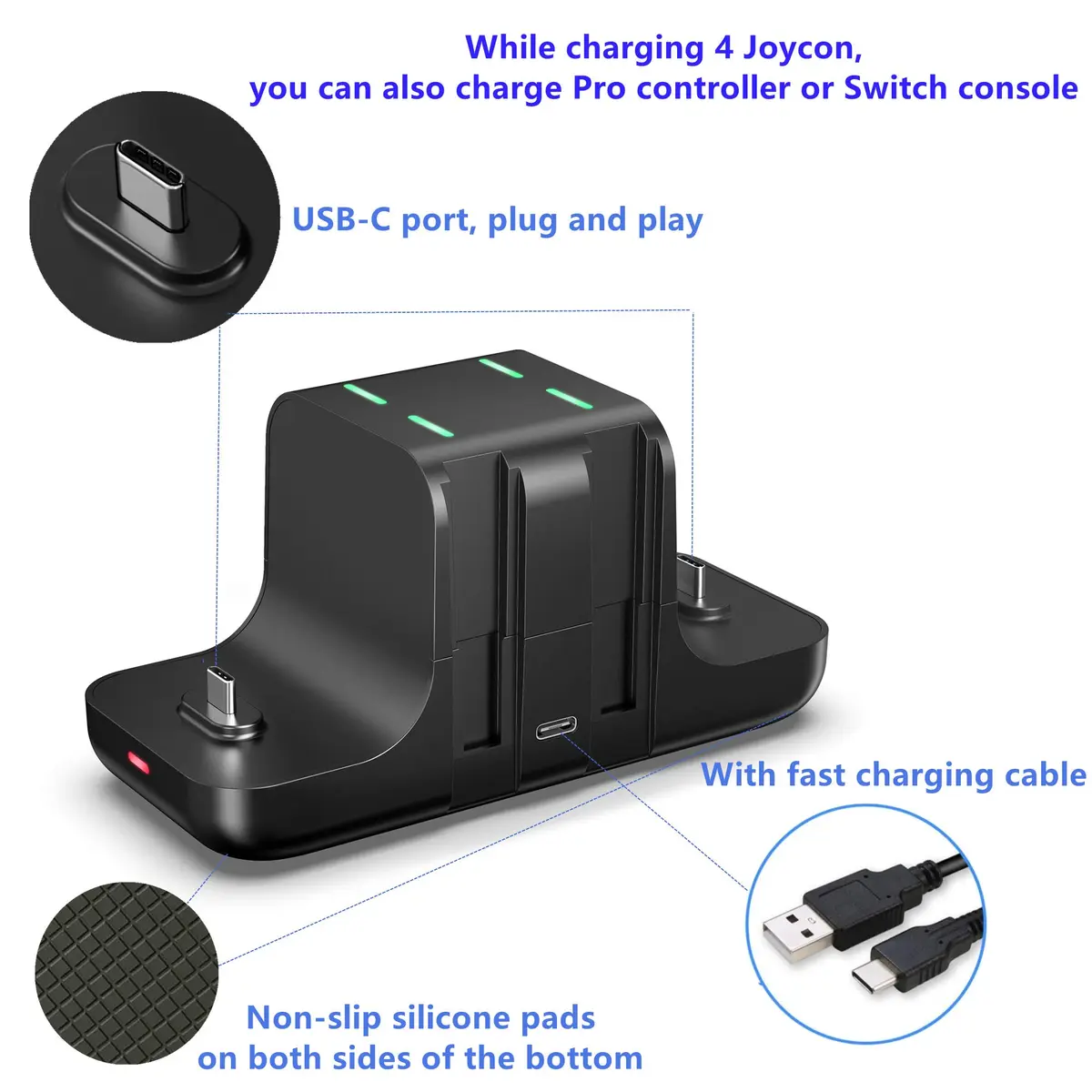 FANPL 6-in-1 Controller Charging Dock Station for Nintendo Switch & OLED Model & Lite with USB-C Cable | Charges 4 Joy-Cons & 2 Pro Controllers - view 5