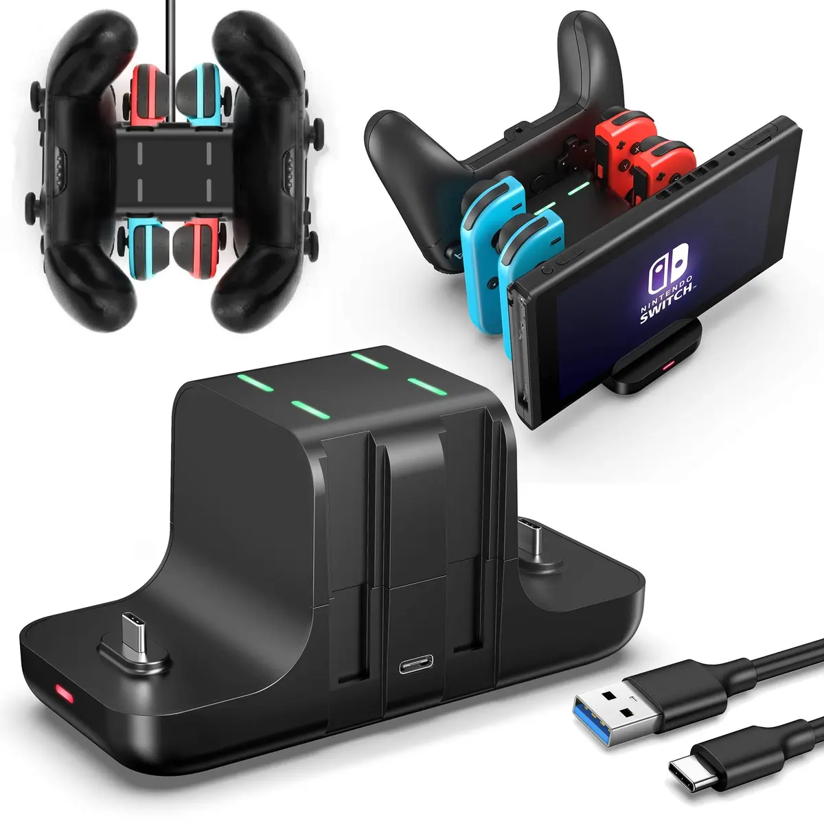 FANPL 6-in-1 Controller Charging Dock Station for Nintendo Switch & OLED Model & Lite with USB-C Cable | Charges 4 Joy-Cons & 2 Pro Controllers - main product image